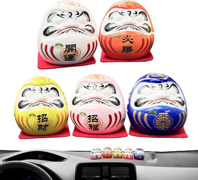 Japanse Poppetjes Set - Gelukspoppetjes Daruma - Decoratie Woonkamer - Traditioneel Ontwerp Keramiek - 4.8 cm Hoog