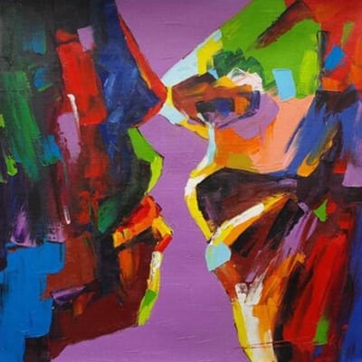 Allernieuwste Canvas Schilderij Minnaar Kus Abstract - Moderne HD Reproductie - Poster - 50 x 50 cm - Kleur