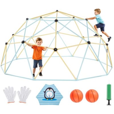 VEVOR Klimkoepel Geometrisch Klimrek met 2 Basketballen & Net (305 cm), Draagvermogen 453 kg Klimrek, Klimuitrusting voor Kinderen van 3 tot 10 Jaar Tuinspeelplaats