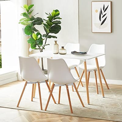 Eetkamertafelset met 4 Stoelen - Rechthoekige Keukentafel voor Eetkamer, Woonkamer en Keuken