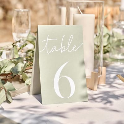 Set van 12 Tafelkaartnummers voor Bruiloft of Feest, Groen