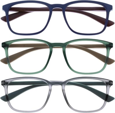 Leesbrillen 3 Pack - Leesglazen Set - Comfortabel Lezen - Veerscharnieren - +2.50 - Mat Blauw Groen Grijs