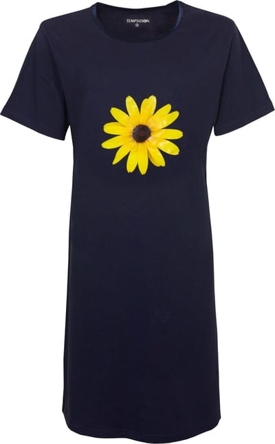 Temptation Dames Nachthemd - Bigshirt - Zonnebloem Print - Donkerblauw - Maat S