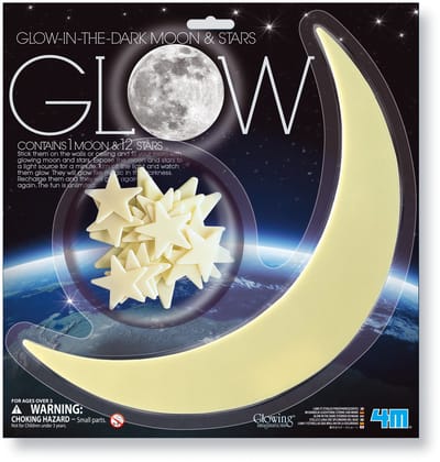 4M Glow In The Dark Stickers - Maan En Sterren - 12 Sterren - 3 Formaten - Muurdecoratie Kids - 3+