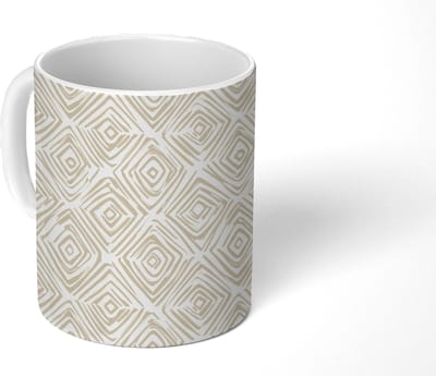 Mok - Koffiemok - Abstract - Ruit - Beige - Mokken - 350 ML - Beker - Koffiemokken - Theemok