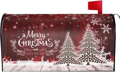 Magnetische Brievenbushoes Houtnerf Winter Decoratie Kerstboom Sneeuwvlokken Standaard Formaat 18x21 inch