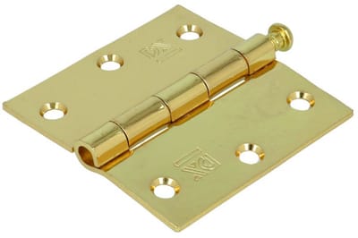Scharnier 76x76 mm - staal vermessingd - rechte hoek - losse pen
