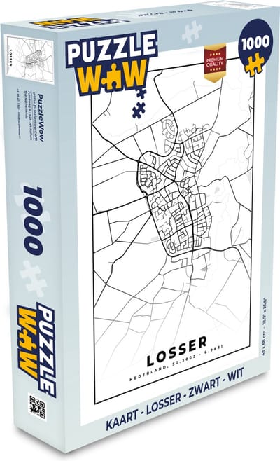 Puzzel Kaart - Losser - Zwart - Wit - Legpuzzel - Puzzel 1000 stukjes volwassenen