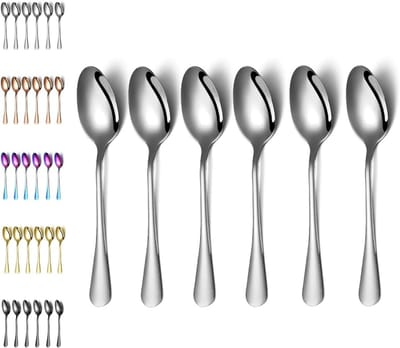 Set van 6 Roestvrijstalen Eetlepels van 20 cm - Soeplepels, Dessertlepels en Vaatwasserbestendig Bestek