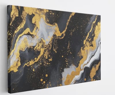 Saammp Canvas Schilderij - Vloeibaar - Zwart - Abstract kunstwerk - 45x30 - Foto op canvas - Wanddecoratie - Muurdecoratie Woonkamer - Slaapkamer decoratie - Canvas Print