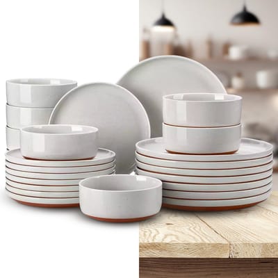 Luxe Serviesset – 24 delig – 8 persoons – Steengoed - Bordenset – Dinner platen – Dessertborden - kommen - Grijs