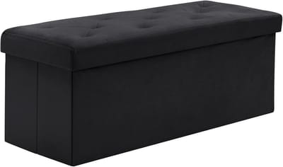 Opbergbank - Zitkist Poef - Extra Zitmogelijkheden - Fluwelen Afwerking - 110 x 40 x 40 cm - Zwart