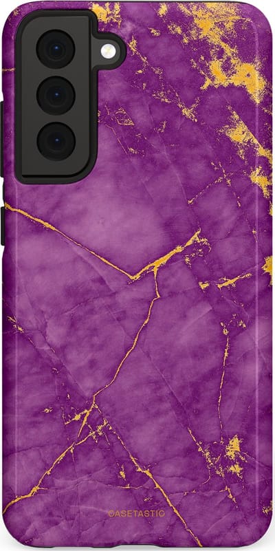 Casetastic hoesje geschikt voor Samsung Galaxy S21 FE 5G - Dubbellaagse bescherming - Paarse Marmer - Fashion Case - Lavendel Goud
