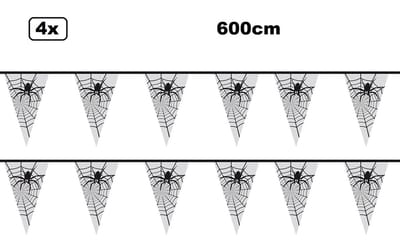 4x Vlaggenlijn spin 600cm black - scary - Halloween griezel spinnen horror creepy festival thema feest
