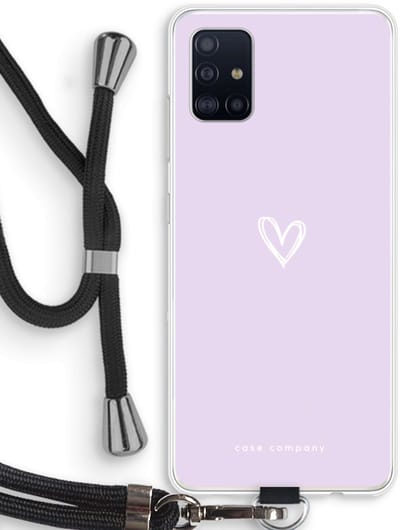 Case Company® - Hoesje met koord geschikt voor Samsung Galaxy A51 4G hoesje met Koord - Klein hartje paars - Telefoonhoesje met Zwart Koord - Bescherming aan alle Kanten en Over de Schermrand
