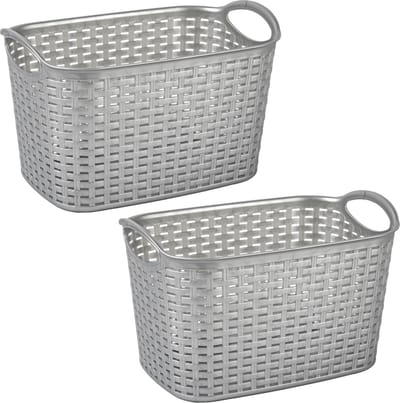 Plasticforte opbergmand/kastmandje - 2x - 19 liter - zilver - kunststof - 29 x 39 x 25 cm