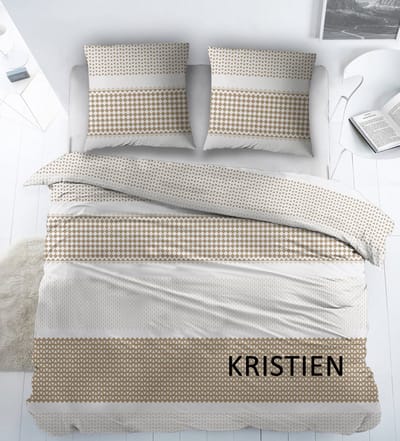 katoen - laken - Kristien beige - 1 persoons - 180x290 - incl kussensloop