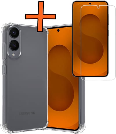 Hoes - Met Screenprotector - Geschikt voor Samsung Galaxy S25 Edge - Sterk & Shockproof - Siliconen Case - Back Cover - Telefoon Hoes - Shock Proof - Transparant