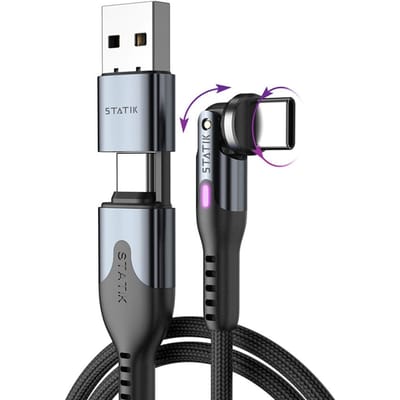 Statik PowerPivot Pro 360 - USB-C/USB-A to USB-C- 1m - 100W - 480 Mbps Data Transfer - Nylon Gevlochten - Zwart