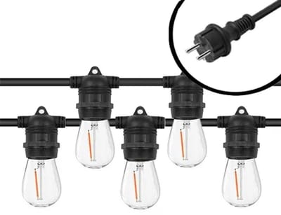 10m Arena 1800K LED Prikkabel - IP65 Lichtsnoer Buiten - koppelbaar - Vaste lampjes - inclusief 10x E27 lampen - Extra warm wit - Eco - Incl. Stekker