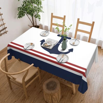Nautisch Blauwe Ankers Met Strepen Rechthoekig Tafelkleed Waterdicht Tafelkleed Zeilende Zeeman Tafelhoezen 137x183cm