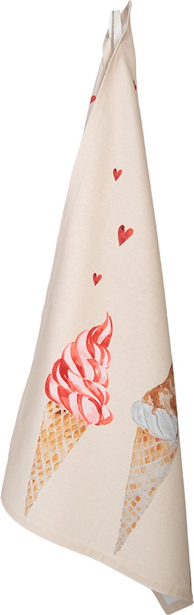 Clayre & Eef Theedoek 50x70 cm Beige Roze Katoen IJsjes