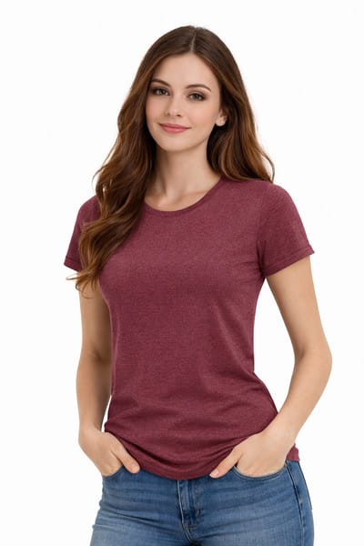 Dames Sportshirt Bordeaux Rood - Katoen - Korte Mouwen - Shirt
