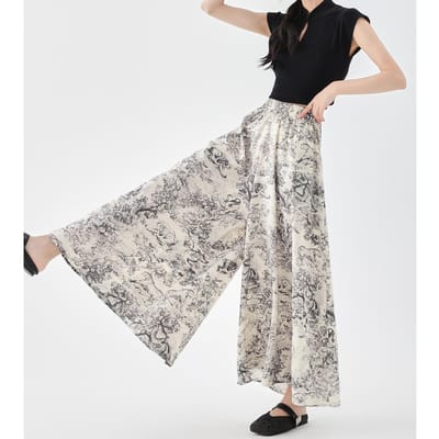 Schilderbroek en Rok voor Dames Zomer Nieuw Geplisseerd Half-body Casual en Veelzijdig Hoge Taille Hangend Wijde Pijpen Rok en Broek XL gray
