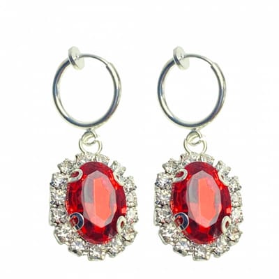 Clip oorbellen -rood- Strass -zilverkleur-Ximena-geen gaatje-Charme Bijoux