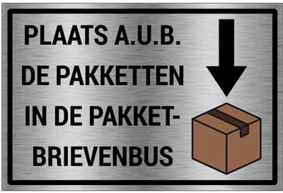 Pakketbrievenbus bord - gecoat brushed aluminium - grijs zwart | 30 x 20 cm