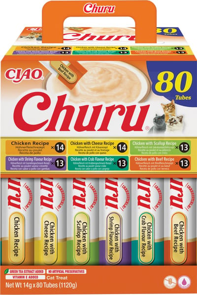 INABA CIAO Churu Creamy Puree Kattensnack Liquid Kip variëteiten 80x14g