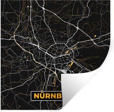 Muurstickers - Sticker Folie - Neurenberg - Stadskaart - Plattegrond - Kaart - Goud - Duitsland - 100x100 cm - Plakfolie - Muurstickers Kinderkamer - Zelfklevend Behang XXL - Zelfklevend behangpapier - Stickerfolie