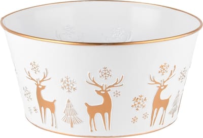 Dekoratief | Bakje ovaal 'Snow Deer', wit/goud, metaal, 21x17x11cm | A245186