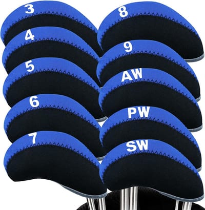 Golfijzer Hoesjes - Club Beschermers - Golfclub Bescherming - Met Nummer Markering - 10 Stuks Set - Blauw