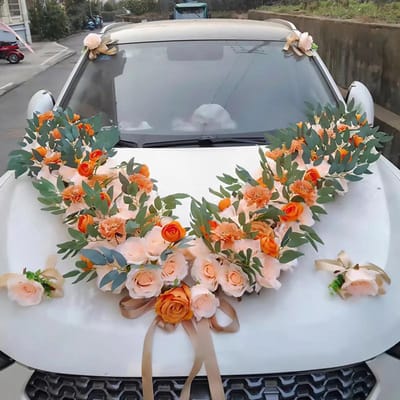 Nieuwe Romantische Bruiloft Auto Bloemdecoratie Set Bruids Strikken Decor Deurklink Linten Zijden Roos Kunstmatige Auto Hoofdbloemen
