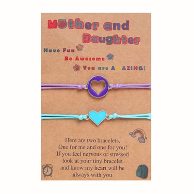 Moeder Dochter Armband voor 2 met Hartjes - Blauwe/Paarse Bedel & Bandje - Moeder Dochter Sieraden Cadeau - Vriendschapsarmbandjes - Pax Amare