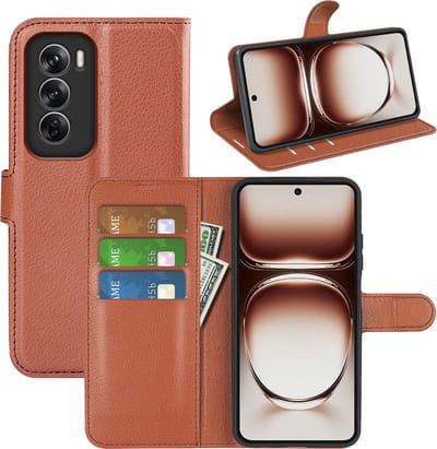 MobyDefend Hoesje - Geschikt voor Oppo Reno12 - Kunstleren Wallet Book Case (Sluiting Voorkant) - Bruin
