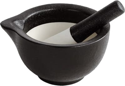QTTVBTNA – 1 Stuk Vijzel - Met stamper - Keramische - Kruidenmaler Set - Voor Kruiden Specerijen Pillen Fijnmalen - Vaatwasserbestendig Duurzaam - Keuken Tool Voor Koken Mengen Malen en Bereiden – 10,2cm - Zwart