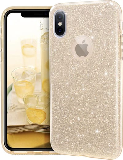 Geschikt voor Apple iPhone X - XS Backcover - Goud - Glitter Bling Bling - TPU case