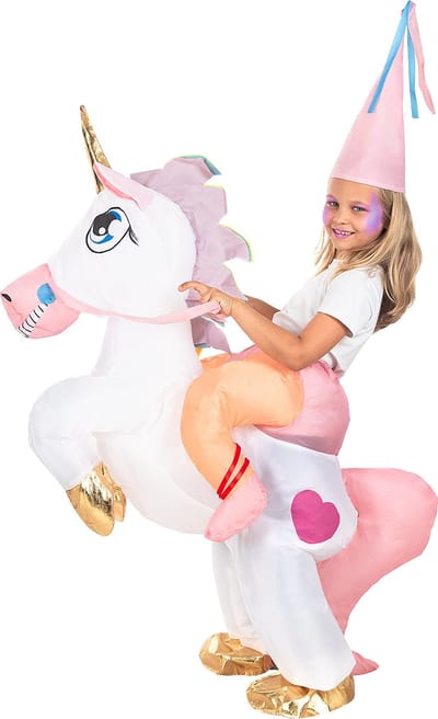 FUNIDELIA Piggyback Opblaasbaar Eenhoorn Kostuum voor kinderen - Maat: 125 - 150 cm