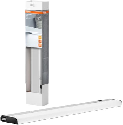 OSRAM vlakke Eco onderkastlamp voor opbouwmontage 830 warm wit in zilver van aluminium, IP20 beschermingsgraad, voor onderkastplankverlichting