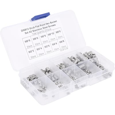 200 stuks Roestvrij Staal Platte Punt Zeskantige Inbus Madenschroef voor Precisie Instrument M3M4M5M6M8