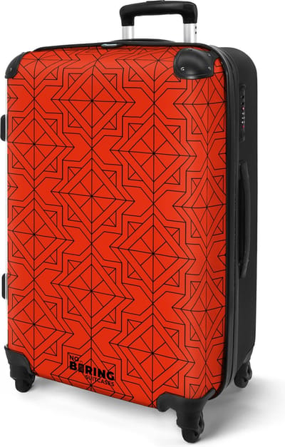 NoBoringSuitcases.com® - Koffer groot - Rolkoffer lichtgewicht - Rood met zwart geometrisch patroon - Bagagekoffer op wieltjes middelgroot - Reiskoffer met 4 wielen - Grote trolley XL - 20 kg bagage medium