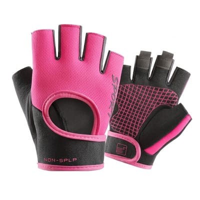 Roze zwart fitness handschoenen dames – vingerloze sport handschoenen met antislip palm en polsband – ademende fitness handschoenen voor sportschool, gewichtheffen en krachttraining – halve vinger trainingshandschoenen maat M