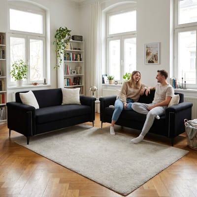 DESMIU Bank 172 Cm - 2-Zits Bankenset Ruimtebesparend Met Zachte Stoffen Bekleding En Metalen Poten - Voor Appartement En Woonkamer - Polyester Zwart
