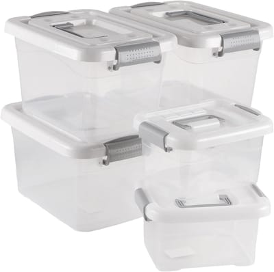 Set van 6 Opbergdozen met Deksel in 2 Maten, Transparant Plastic voor Woonkamer, Slaapkamer en Garage, Ideaal voor Organisatie en Opslag