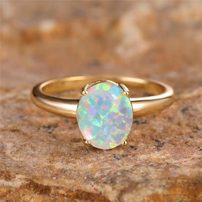 Grote Ovalen Steen Verlovingsring Witte Vuur Opaal Eivormige Ringen Voor Vrouwen Vintage Gouden Kleur Trouwringen Sieraden Minimalistisch Accessoire 10 beige