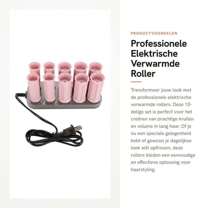 Dailygoods - Professionele Elektrische Verwarmde Roller - Krulspelden voor Lang Haar - Ideaal voor Haarstyling - 10-delig Set - Eenvoudig in Gebruik -...