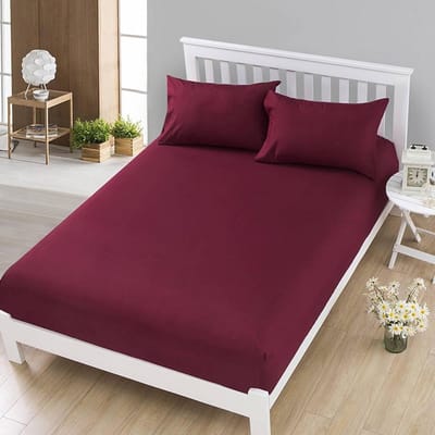 Hoeslaken Set - Beddengoed - Rustige Slaap - Rondom Elastiek - 220 x 200 cm - Wijnrood