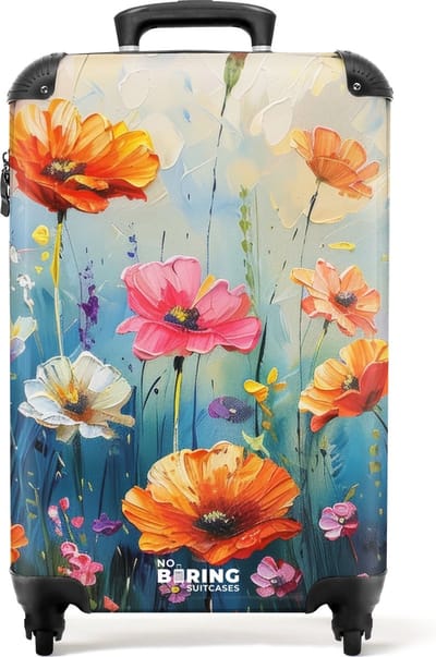NoBoringSuitcases.com® - Handbagage koffer lichtgewicht - Reiskoffer trolley - Geschilderde kleurrijke bloemen - Rolkoffer met wieltjes - Past binnen 55x40x20 en 55x35x25
